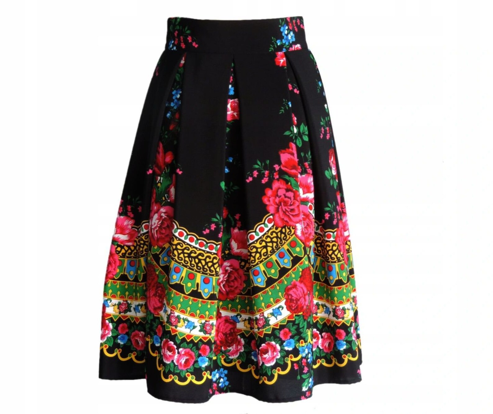 Polish folk highlander midi skirt ethnic pleated skirt flowers Etsy