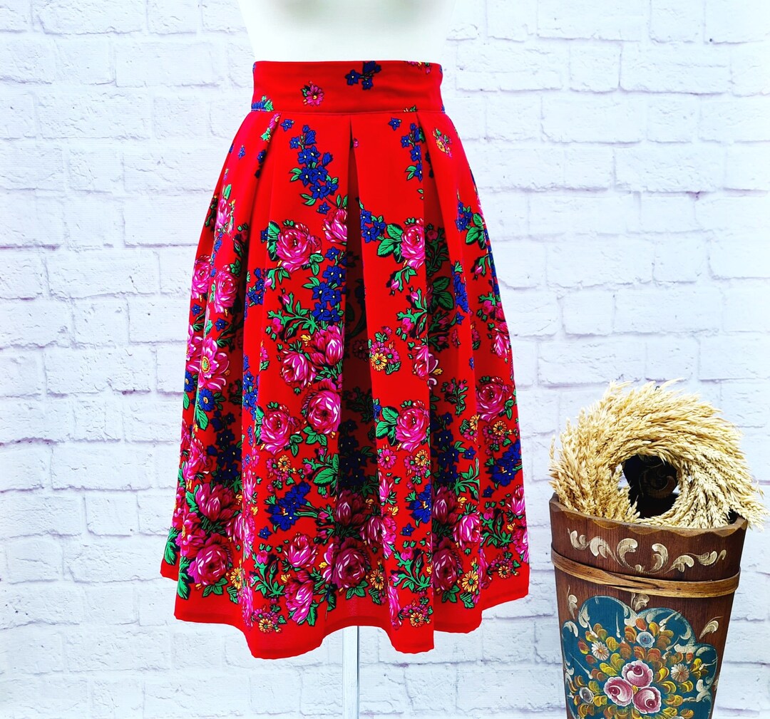 Polish Folk Highlander Midi Skirt Ethnic Pleated Skirt Flowers - Etsy UK