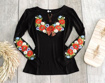 Polish folk embroidery blouse, highlander blouse, Ukrainian, Russian, flowers embroidery, folklore