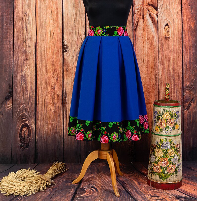 Polish Folk Highlander Midi Skirt Ethnic Pleated Skirt Flowers Etsy