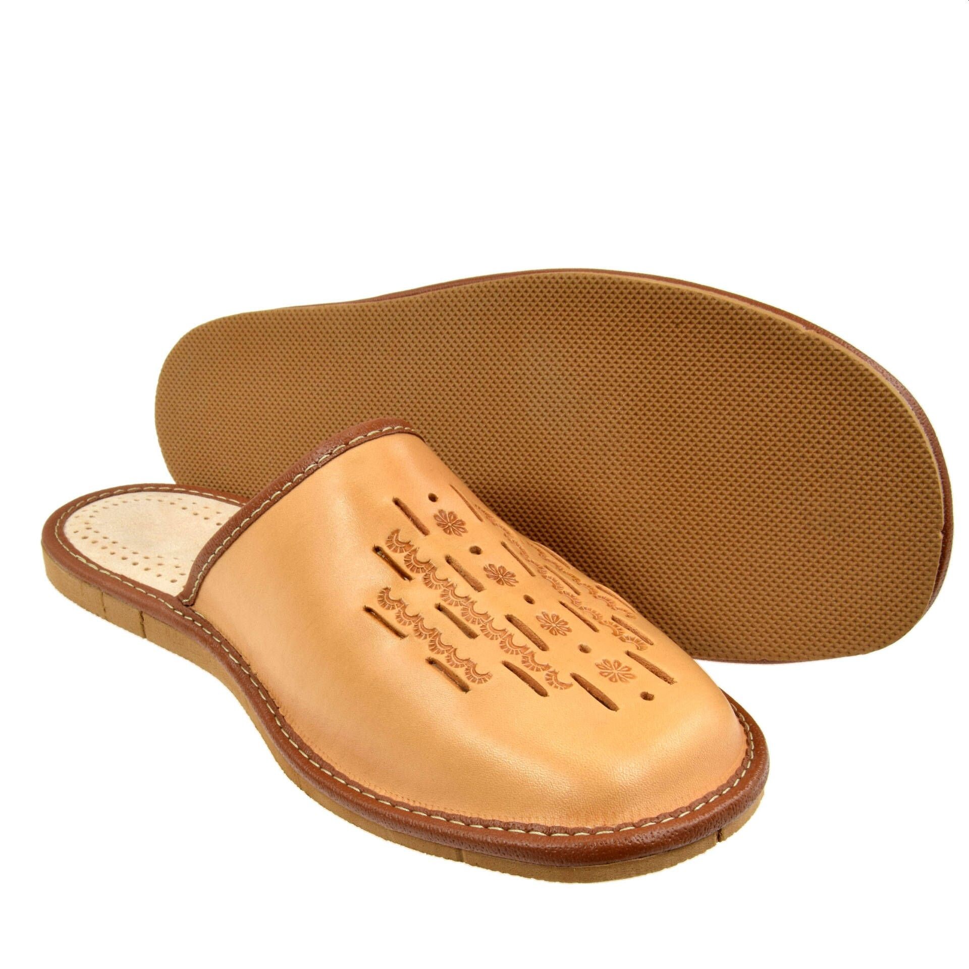 Pamir Men's Genuine Leather Scuff Slippers With Memory Foam Insole And Leather Outsole Size Us 12 M Brown