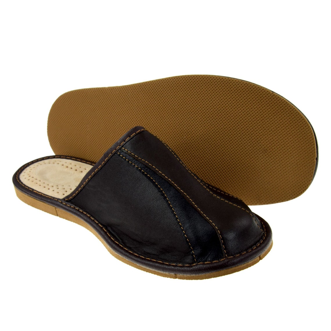 mens all leather slippers