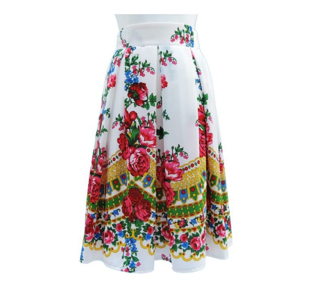 Polish folk highlander midi skirt ethnic pleated skirt flowers | Etsy