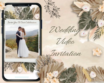 Wedding Video Invitation Boho Sephia Flowers Animated Video Invitation E-invite