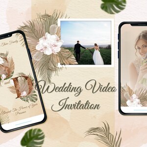 結婚式のビデオ招待状、ビンテージブラウンの結婚式の招待状、花柄の結婚式のビデオ招待状、カスタムの結婚式の招待状、個人的なビデオ招待状
