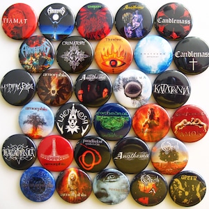 AMORPHIS OPETH THERION Tiamat Anathema Sentenced Candlemass Pin Button Badges Pinbacks Gothic Doom Metal Bands Lot of 30