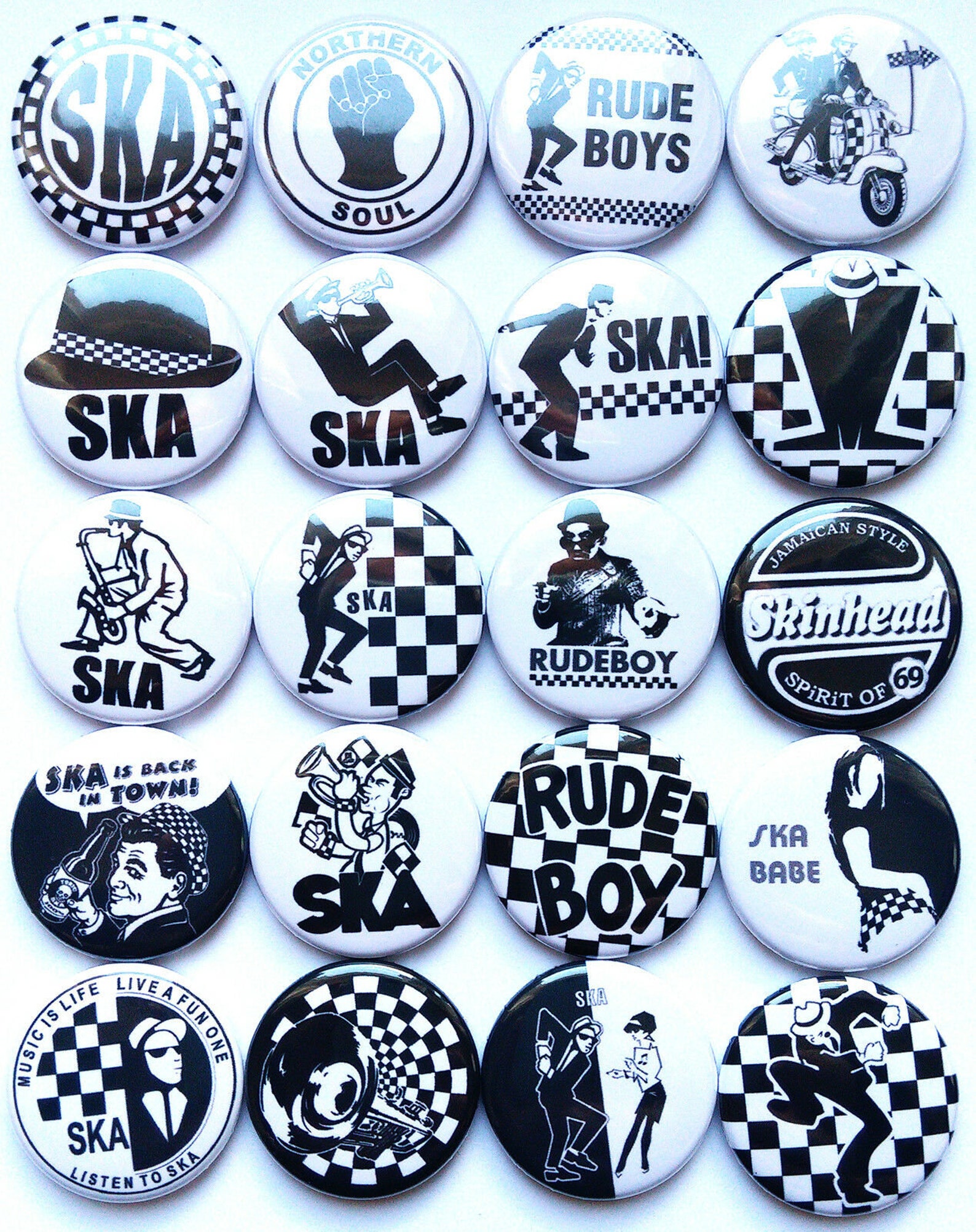 Skinhead Button SKA RUDE BOY Skinhead Northern Soul Button Badges Pins Lot of 20 - Etsy