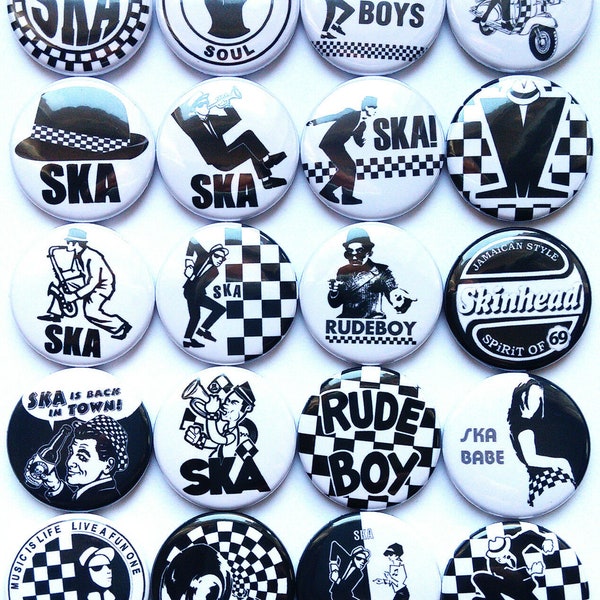 SKA RUDE BOY Skinhead Northern Soul Button Badges Pins Lot of 20