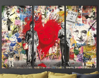 Graffiti street art street collage  Wall Art Decor, Modern wall art canvas  Street Art,  art decor, canvas,