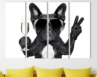 French bulldog canvas , Fashion Dog Canvas , Cocktail dog Home Dekor Extra large wall print Wall decor Canvas art