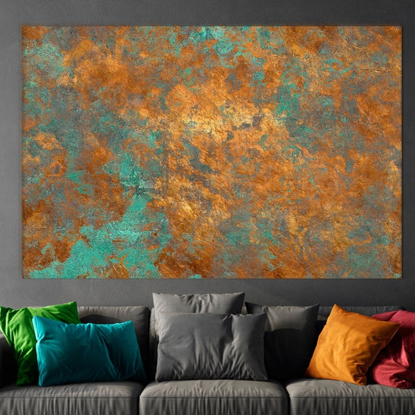 Canvas print Large oxidized Copper Wall Art rusty texture patten Copper Abstract Art Light Copper Wall Art Copper Metal Patina Old Copper