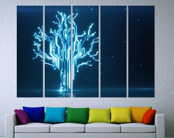 Circuit board wall art Computer scince wall print Neon light scheme poster Science wall decor Motherboard canvas wall artwork Gift for him