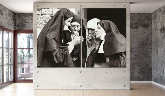nuns smoking cigarettes poster Smoking Nuns Canvas , Smoking Nuns Print, Smoking Nun Wall Art, 1950 S  Photos, Cigarette Art, Vintagesmoking Girl Artwork