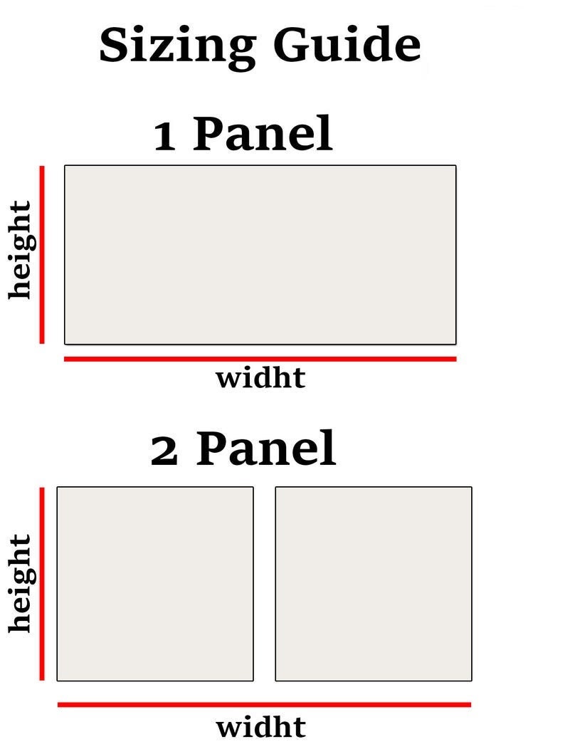 May include: Diagram showing how to size a wall mural with one or two panels. The diagram shows the height and width of the mural.