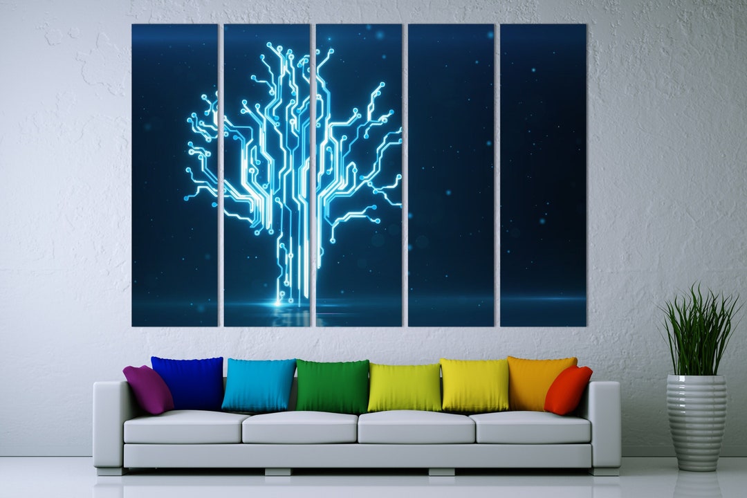 Circuit Board Wall Art Computer Scince Wall Print Neon Light Scheme