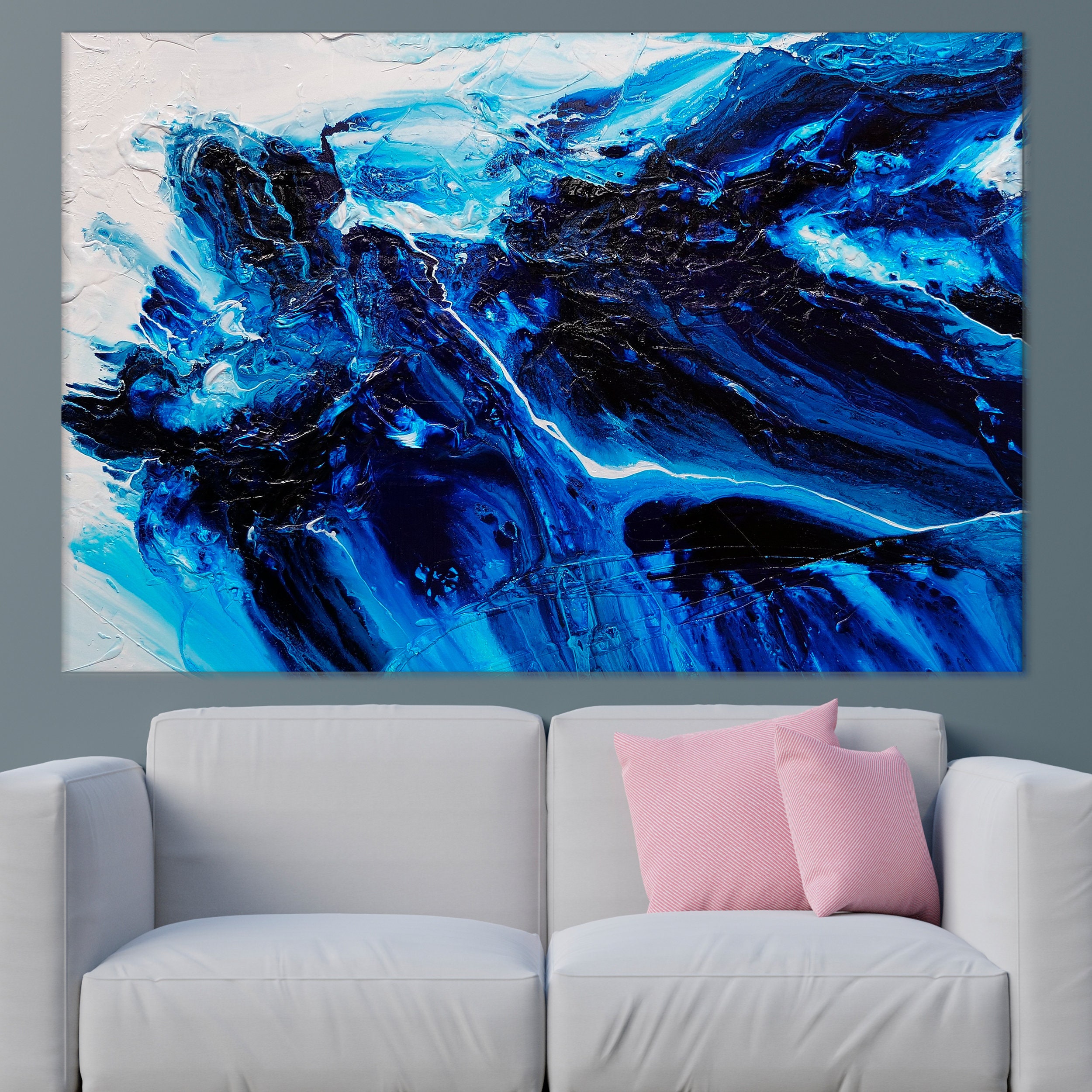 Navy blue wall art Abstract painting Canvas Wall Decor Blue Etsy