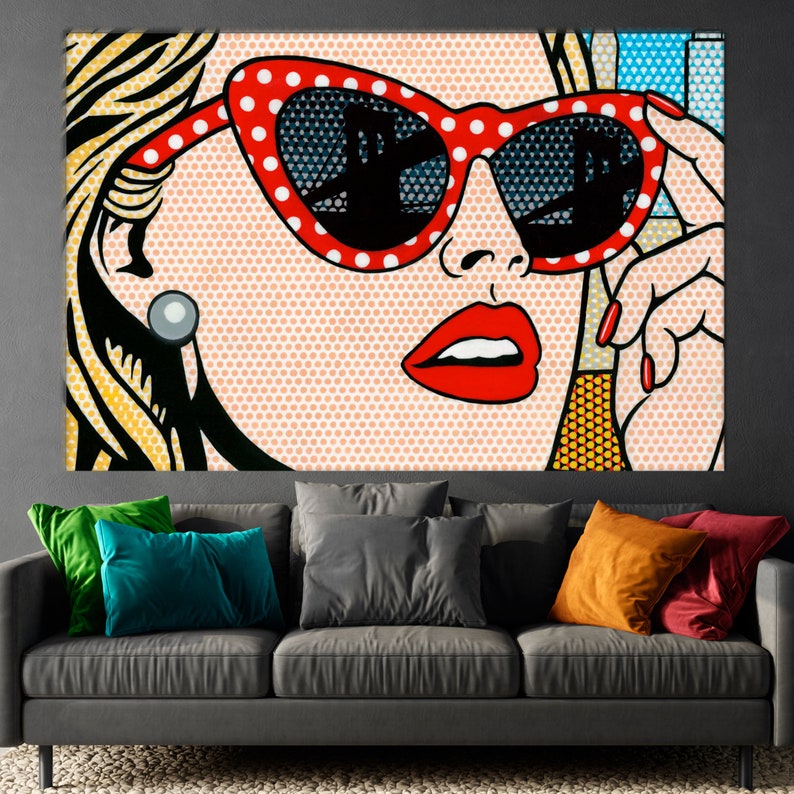 Red Glasses Canvas, Woman Pop Art , Red Lips Canvas, Pop Art Wall Art ...