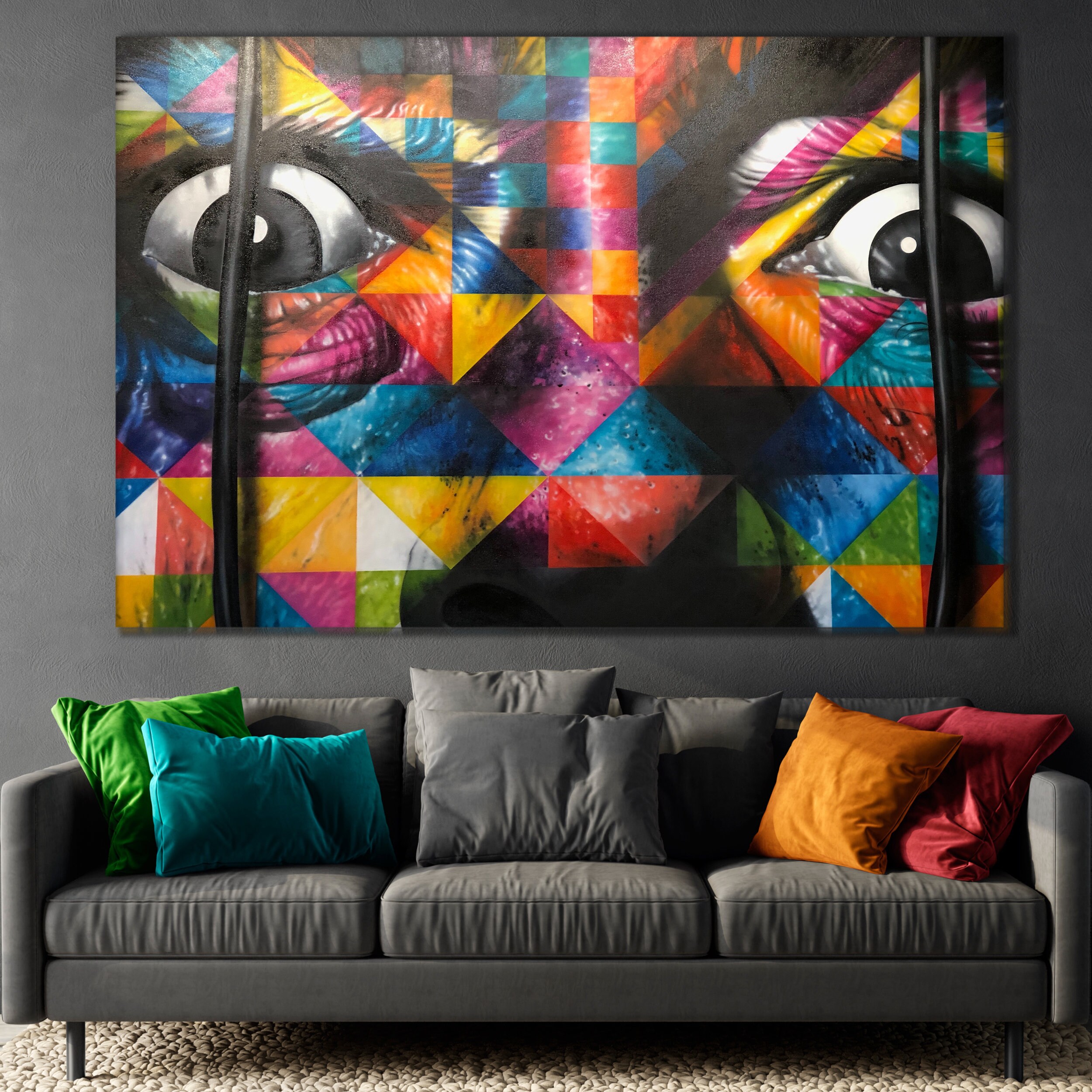 Painted Face Art , Color Face Wall Art, Street Art Grafitti Style by