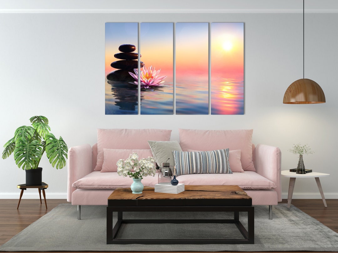 Zen Stones Wall Art Water Lily Print Extra Large Canvas Wall Art Pink ...