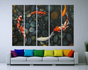 Colorful Koi Fish Wall Art , Koi japanese fish art , japanese wall art , japanese framed print