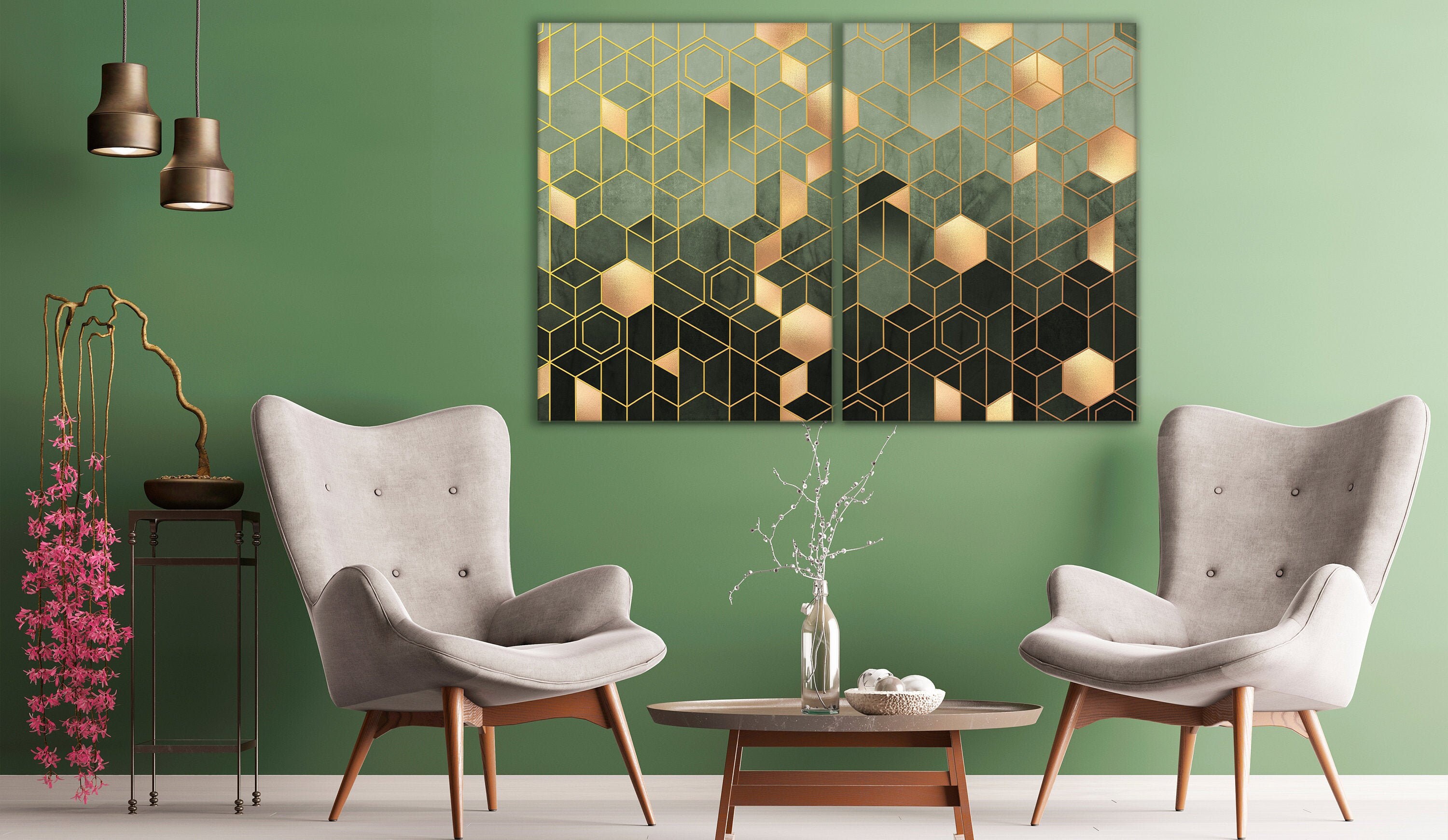 Geometric gold abstract wall art Abstract Art Print Etsy