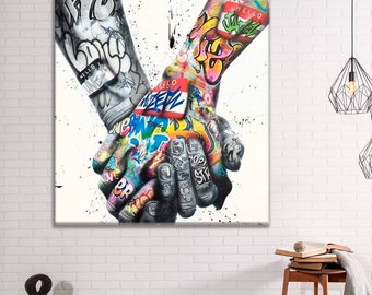 Holding Hands Canvas , Holding Hands graffiti, Holding Hands wall art, Wedding Gift Print