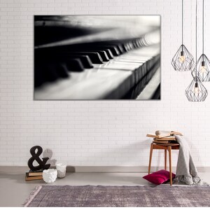 May include: A close-up of a black and white piano keyboard. The keys are slightly blurred, creating a soft, dreamy effect.