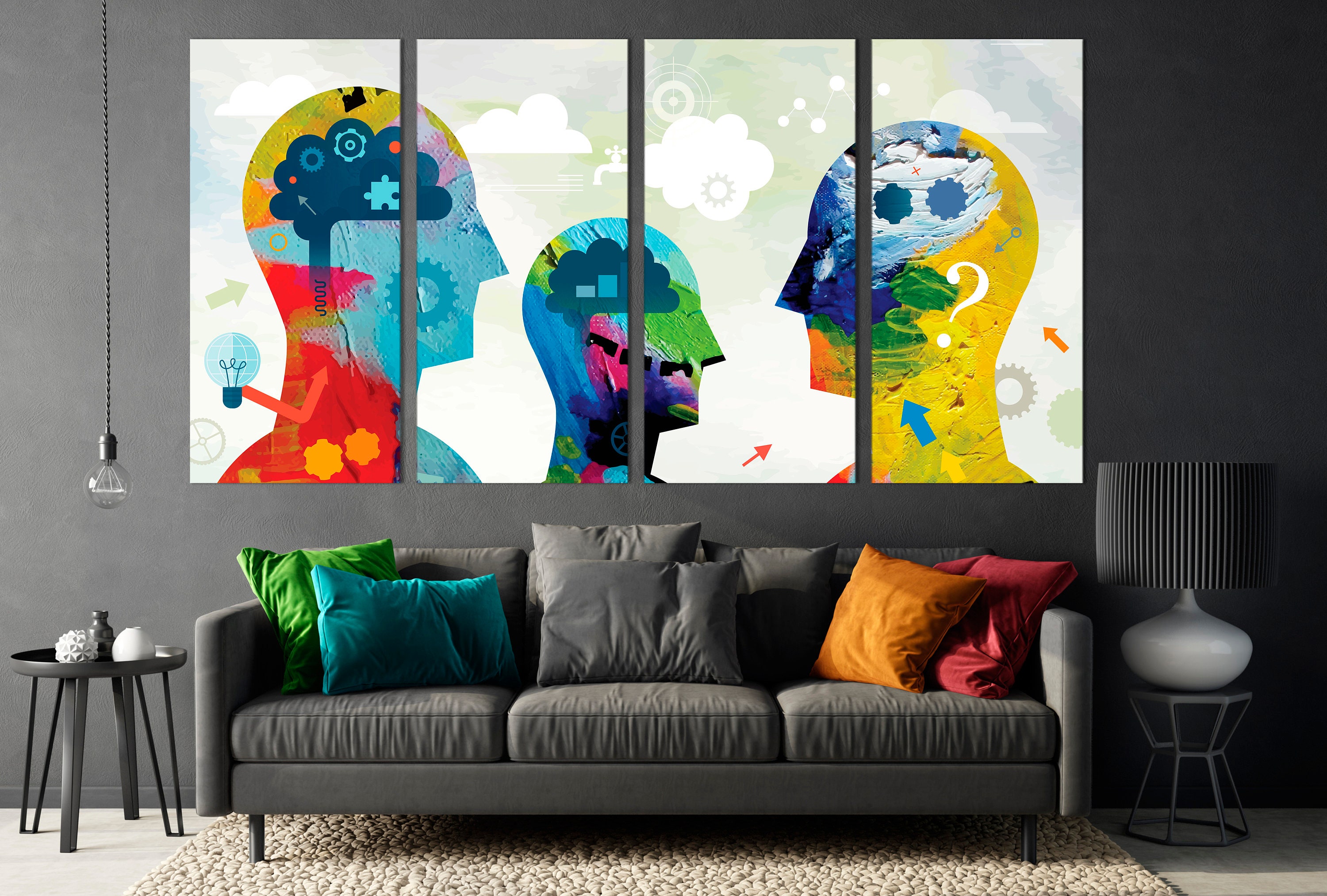 Head art print Canvas Head print Colorful head collage Etsy