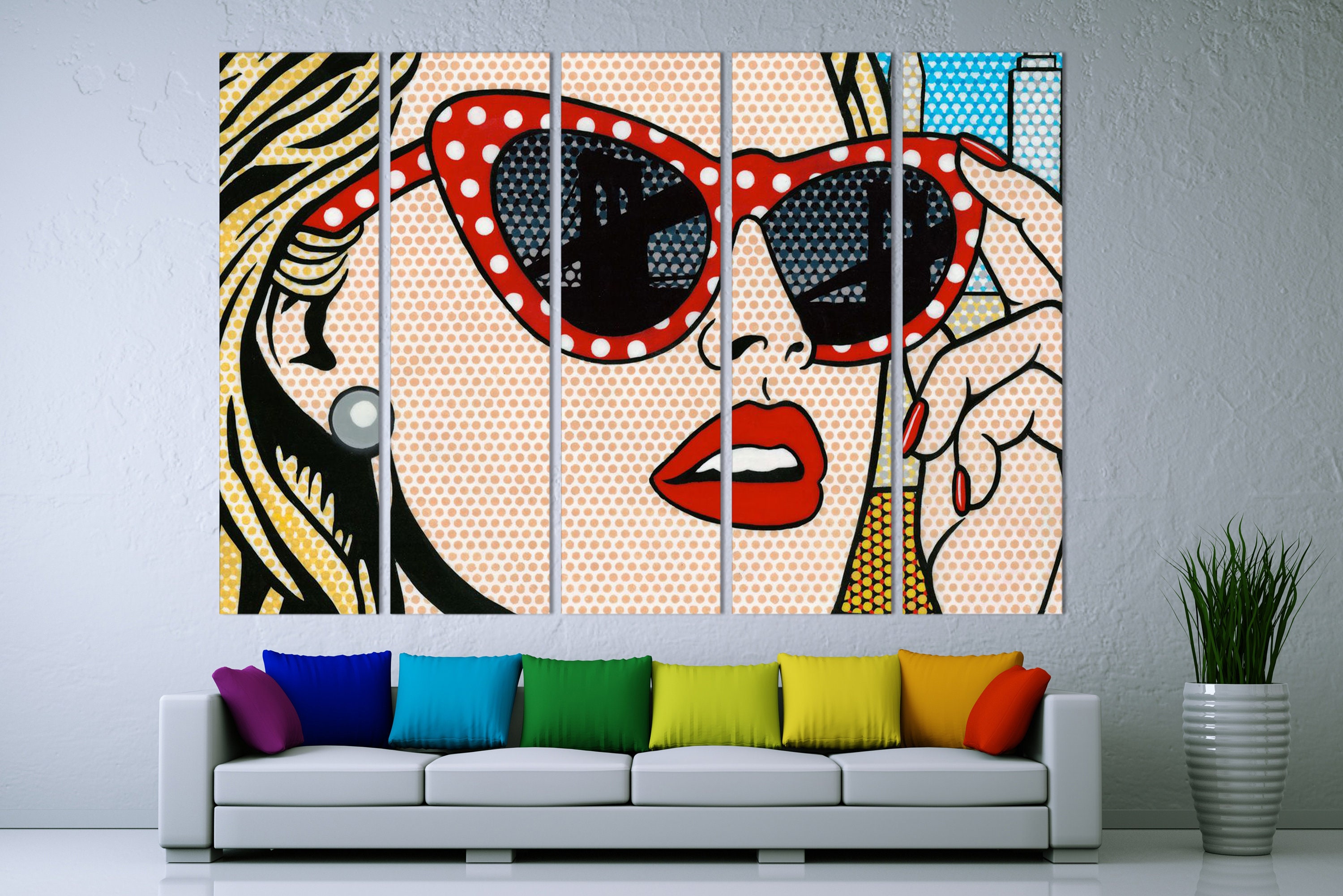Red Glasses Canvas, Woman Pop Art , Red Lips Canvas, Pop Art Wall Art ...