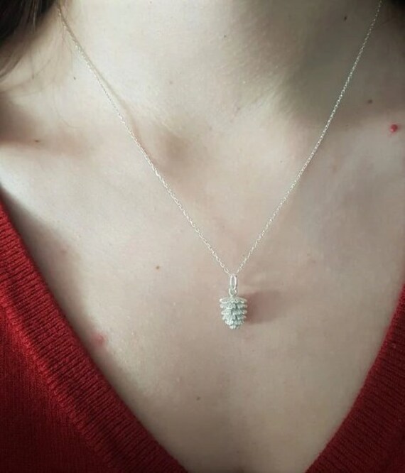 Silver pinecone shop necklace