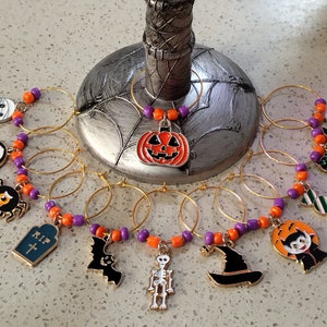 Halloween wine glass charms, enamel wine markers