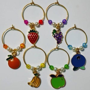 Fruit wine glass markers, enamel wine glass charms, fruit wine charms