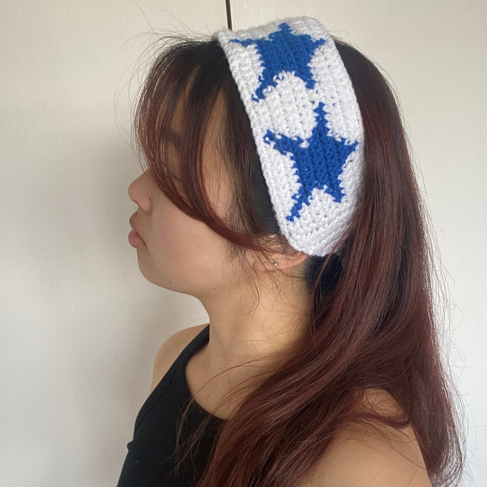 Blue and White Knitted Headband with Star Details Fair Isle Headband Patterns - Etsy main image 4