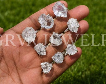 Natural Herkimer Diamond Rings, 925 Sterling Silver Plated, 925 Herkimer Ring, Genuine Herkimer Ring, Sterling Silver Natural Stone Rings