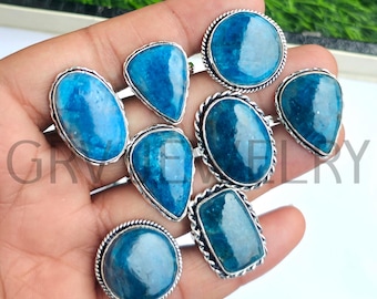 Anello con pietra di apatite naturale placcato in argento sterling 925, regalo per donna e uomo