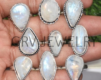 Anelli con pietra preziosa di luna naturale / Anelli all'ingrosso / Anelli all'ingrosso / Gioielli all'ingrosso / Gioielli placcati in argento sterling 925