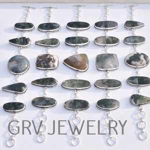 Pulsera de ágata musgosa, joyería étnica bañada en plata de ley 925 (20 cm), regalo para esposa