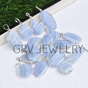 Natürliche blaue Spitze Achat Edelstein Lünette Anhänger / Großhandel Anhänger / Großhandel Schmuck / 925 Sterling Silber überzogene Schmuck