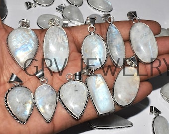 Natürlicher Mondstein Edelstein Anhänger / Großhandel Anhänger / Groß Anhänger / Schmuck Groß / 925 Sterling Silber überzogene Schmuck