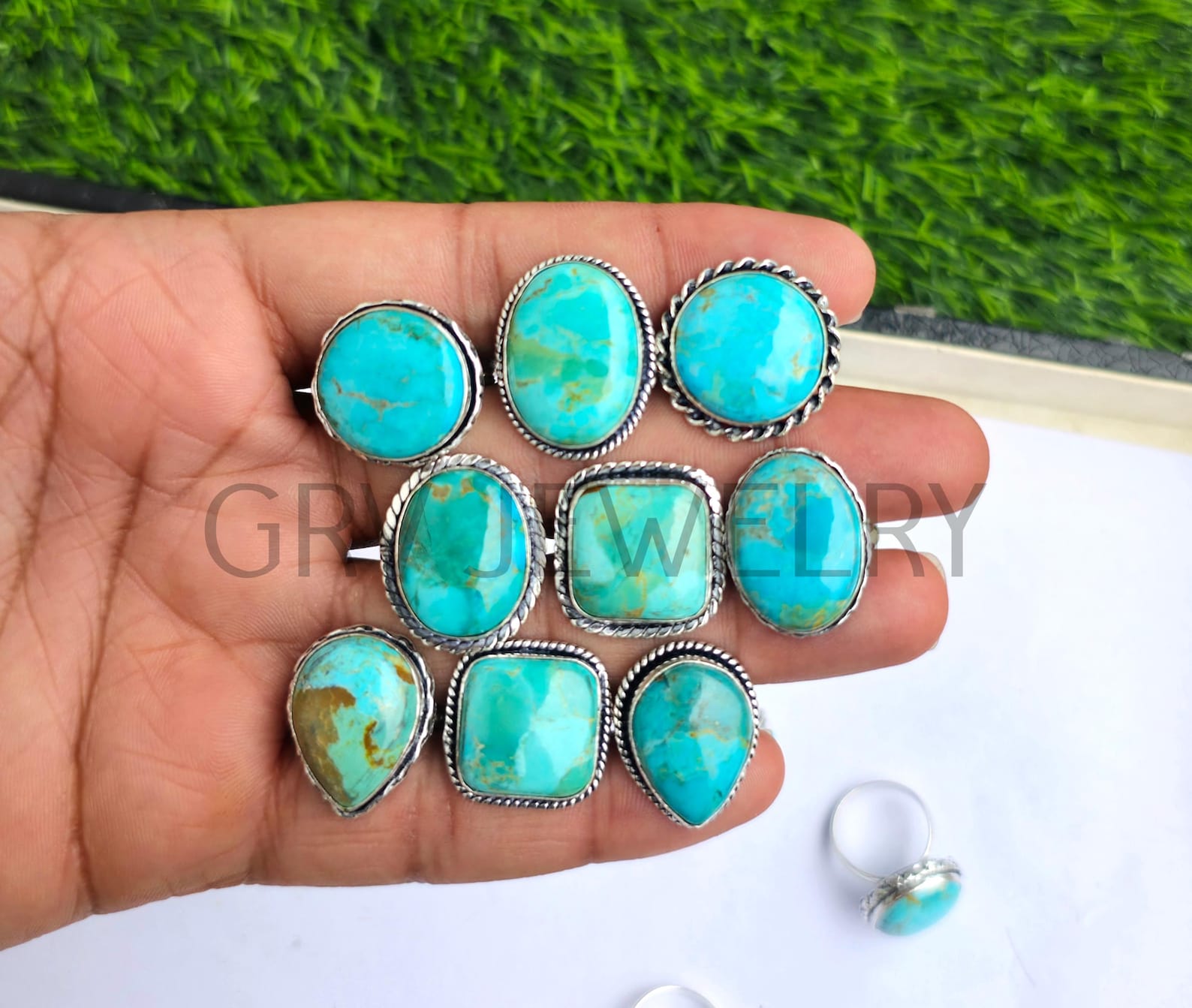 Kingman Mohave Turquoise Gemstone Rings 925 Sterling Silver Plated ...