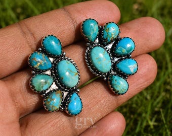 Mohave Turquoise In Cluster Earrings Lot: 925 Sterling Silver Plated
