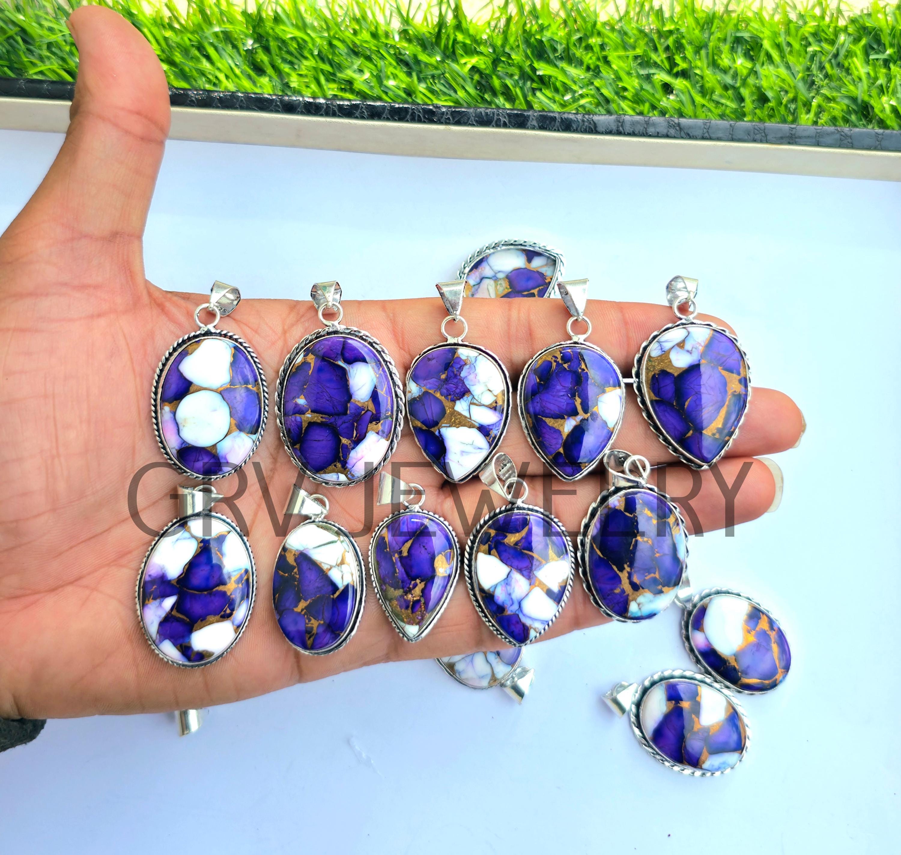 Kingman Purple Dahlia Kupfer Türkis Edelstein Anhänger / Großhandel Anhänger / Schmuck / 925 Sterling Silber überzogene Schmuck