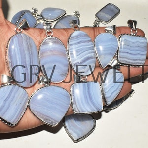 Natural Blue Lace Agate Gemstone Pendants  / Wholesale Pendants / Bulk Pendants / Wholesale Jewellery / 925 Sterling Silver Plated Jewelry