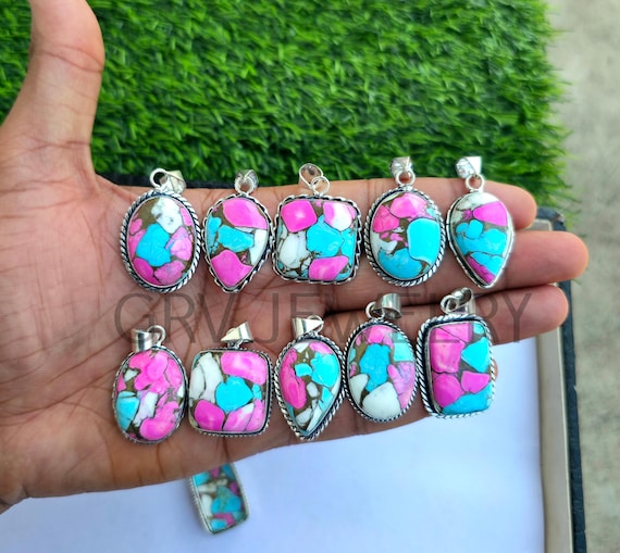 Kingman Cotton Candy Dahlia Turquoise Gemstone Pendants  display picture 1