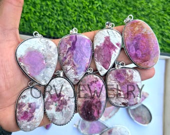 Natural Cobalt Calcite Stone Pendant 925 Sterling Silver Plated