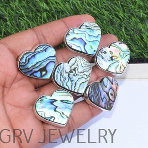 Naturlig Abalone Shell Hjärtring, 925 Sterling Silverpläterad