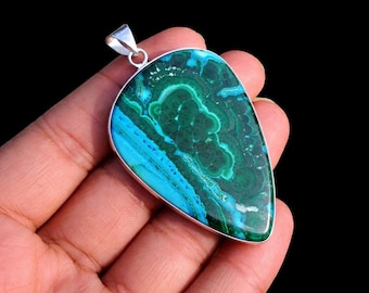 Natural Malachite Chrysocolla Pendant, 925 Sterling Silver Overlay, Gifts for Boyfriend, Gifts for Dad, Gifts for Girlfriend