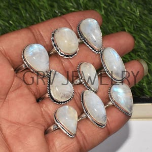 Natural Moonstone Gemstone Wholesale Rings 925 Sterling Silver Plated Gift For Her