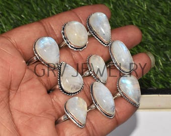 Natuurlijke maansteenringen 925 sterling verzilverd cadeau voor mannen, Moederdagcadeau, Rainbow Moon Stone-sieraden, unieke maansteensieraden