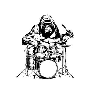 2 home decor wall print gorilla playing drums funny t-shirt print poster vector illustration eps10, PNG files on a transparent background!